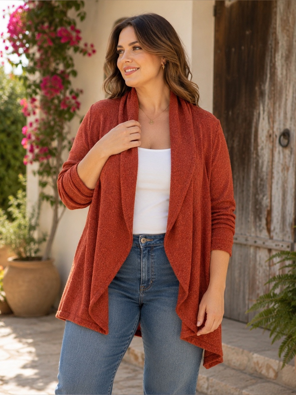 Eileen Fisher Orange Boucle Wool Cardigan Shrug Hooded Sweater size 1X